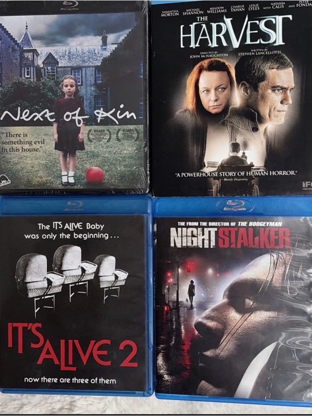 4 Horror Blu-ray Lot — Next of Kin, The Harvest, It's Alive 2, Nightstalker